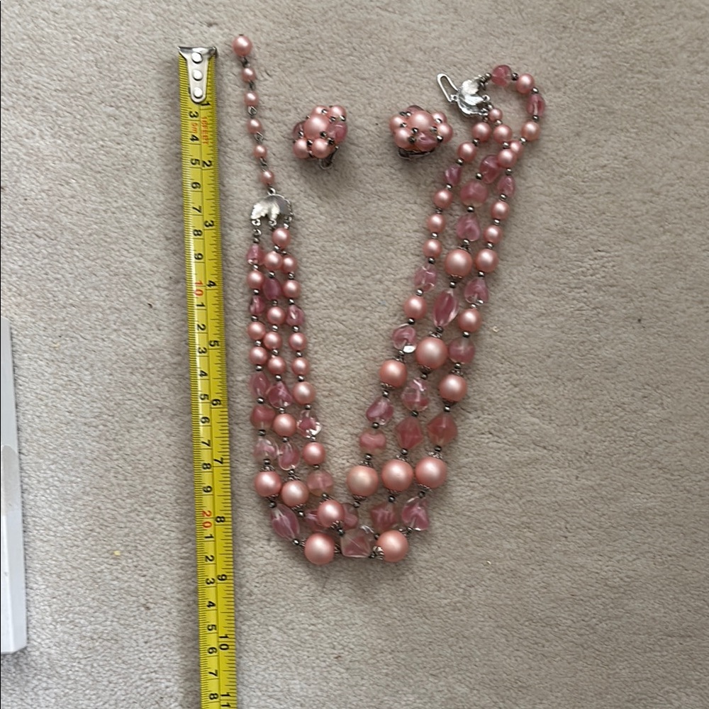 Elegant Pink Beaded Necklace and Earring Set